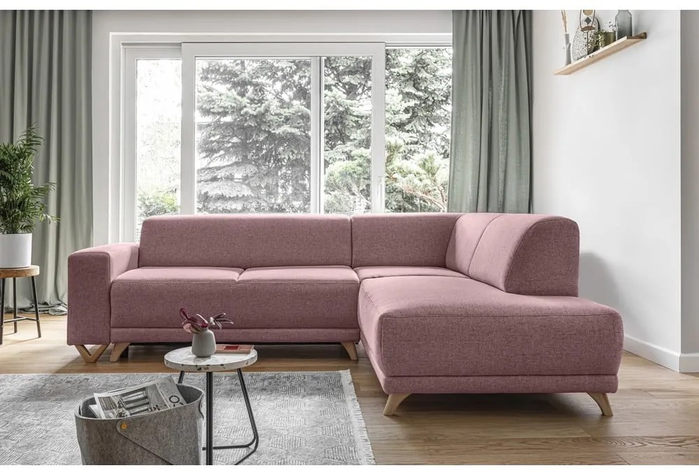 Розов разтегателен/с място за съхранение ъглов диван (десен ъгъл/L форма) Classy Sophie – Miuform