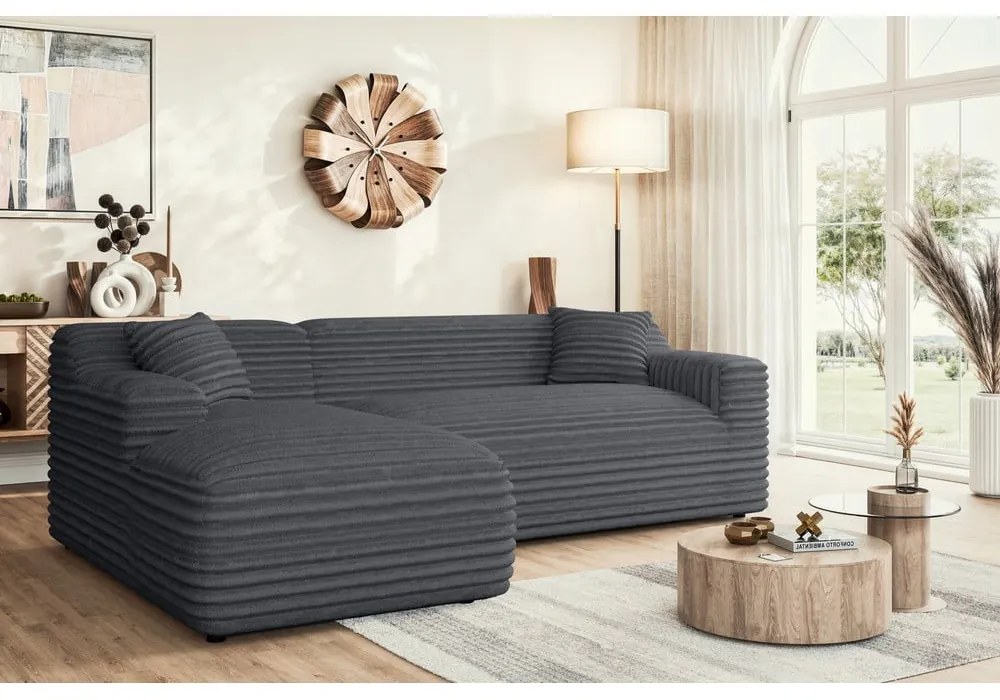 Тъмносив ъглов диван от рипсено кадифе (ляв ъгъл) Martin – Ropez