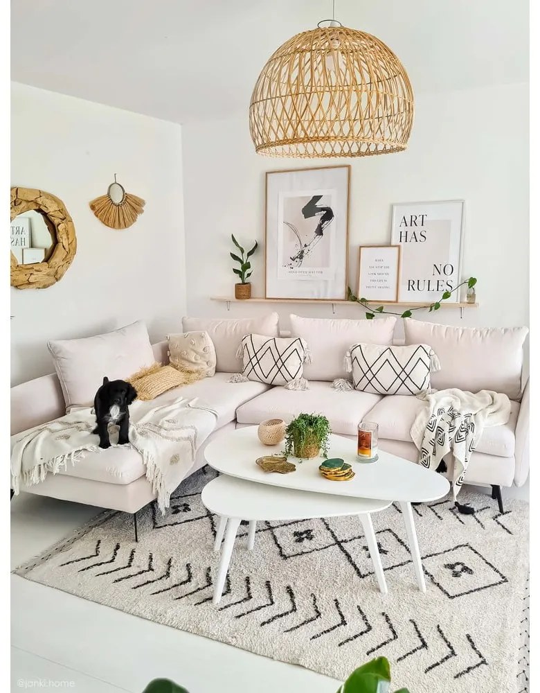 Кремав ръчно изработен памучен килим подходящ за пране 170x120 cm Bereber Rhombs – Lorena Canals