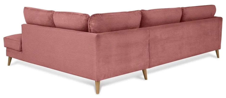 Розов ъглов диван от рипсено кадифе (десен ъгъл) Paris – Scandic