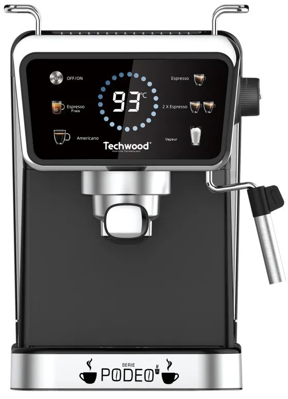 Разопакован: Еспресо машина Techwood TCA-1386EXN, 1350W, 20 bar, 1.5 л, 5 функции, Touch screen, Дюза за пара, Черен/Инокс