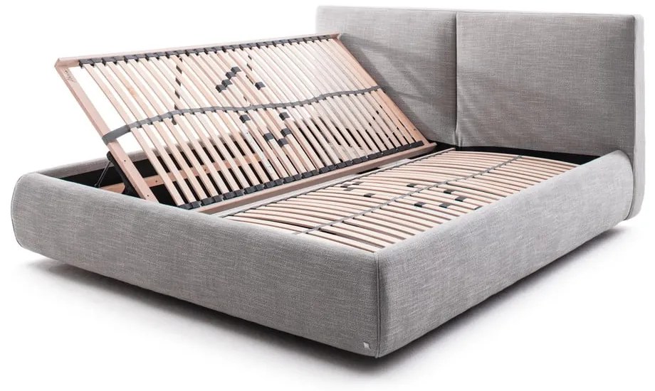 Сиво двойно легло 180x200 cm тапицирано с място за съхранение с включена подматрачна рамка Atesio – Meise Möbel