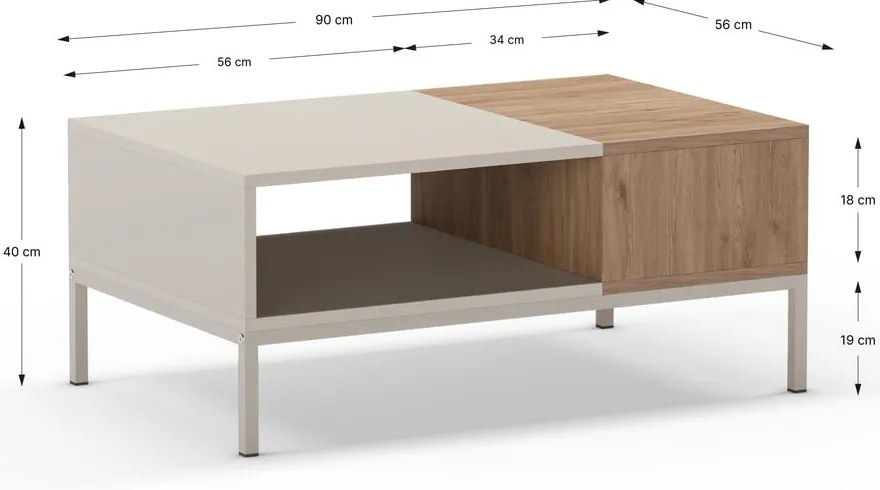 Кремава масичка за кафе 56x90 cm Cailin – Marckeric