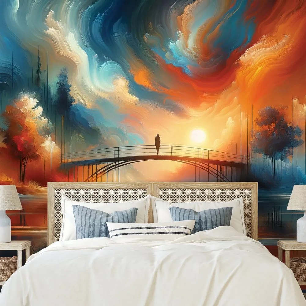 Самозалепващ тапет – Цветен залез над мост