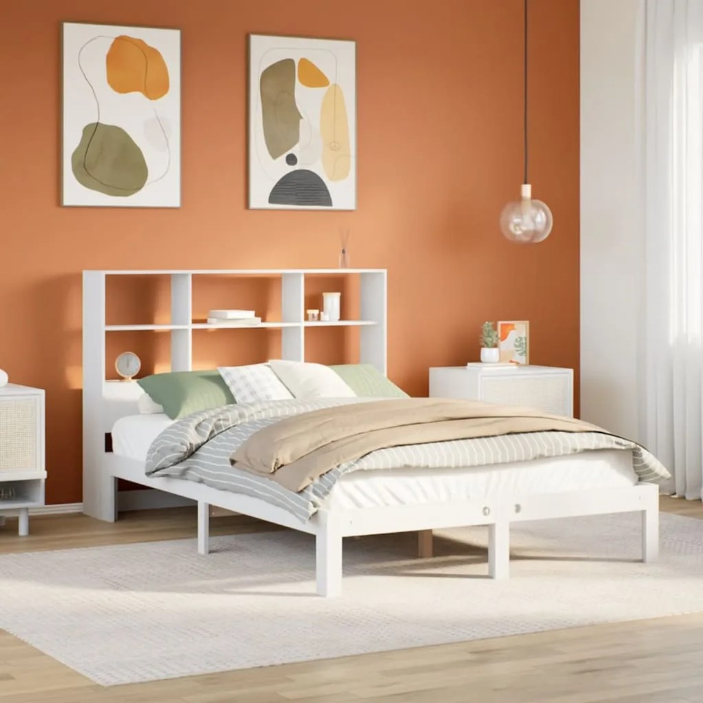 3322561 vidaXL Легло с етажерка за книги, без матрак, 120x200 см, бор масив