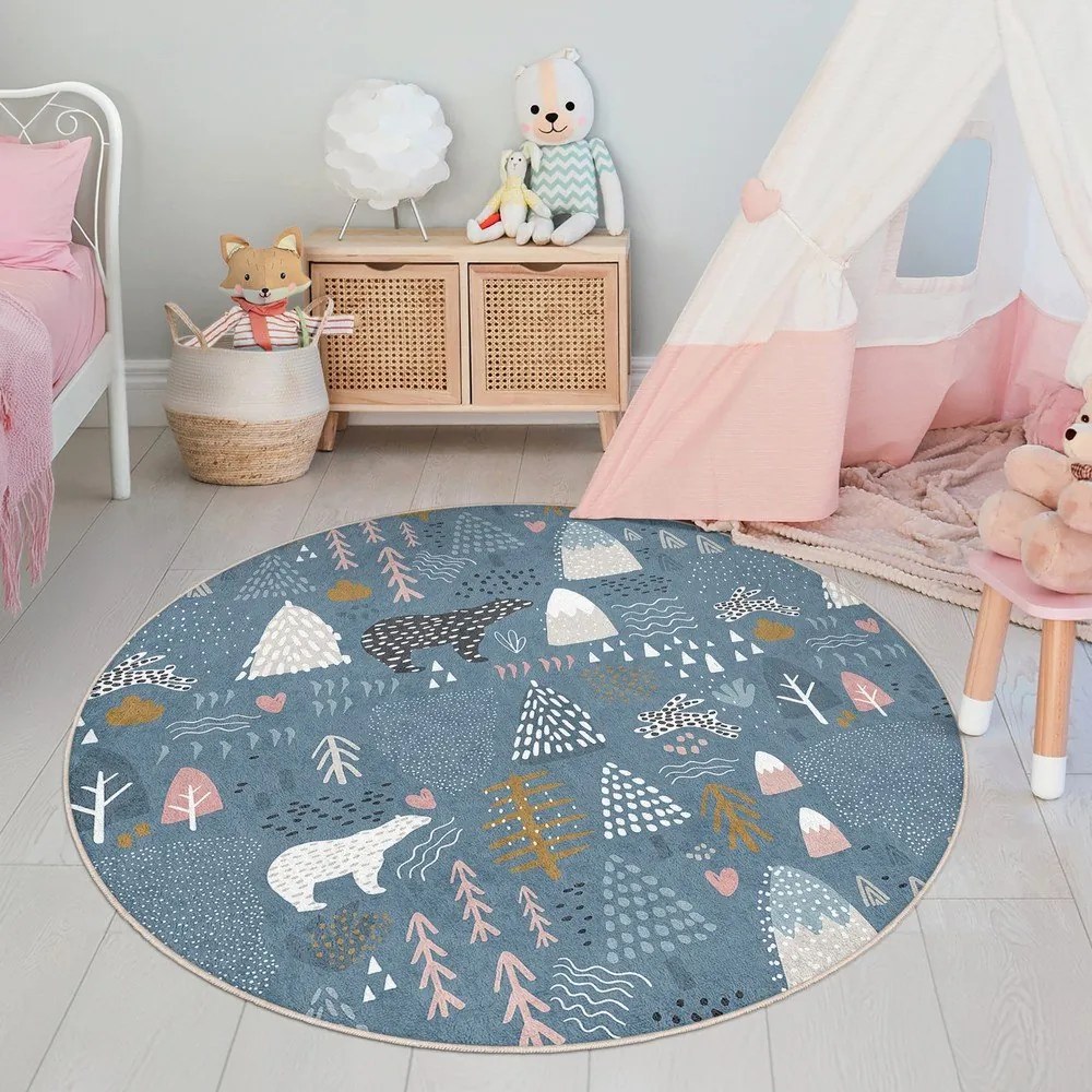 Син детски килим подходящ за пране ø150 cm Forest Land – Mila Home