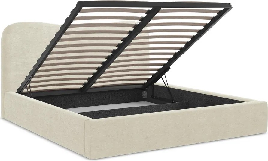 Бежово двойно легло 160x200 cm тапицирано с място за съхранение с включена подматрачна рамка Kahai – Makamii