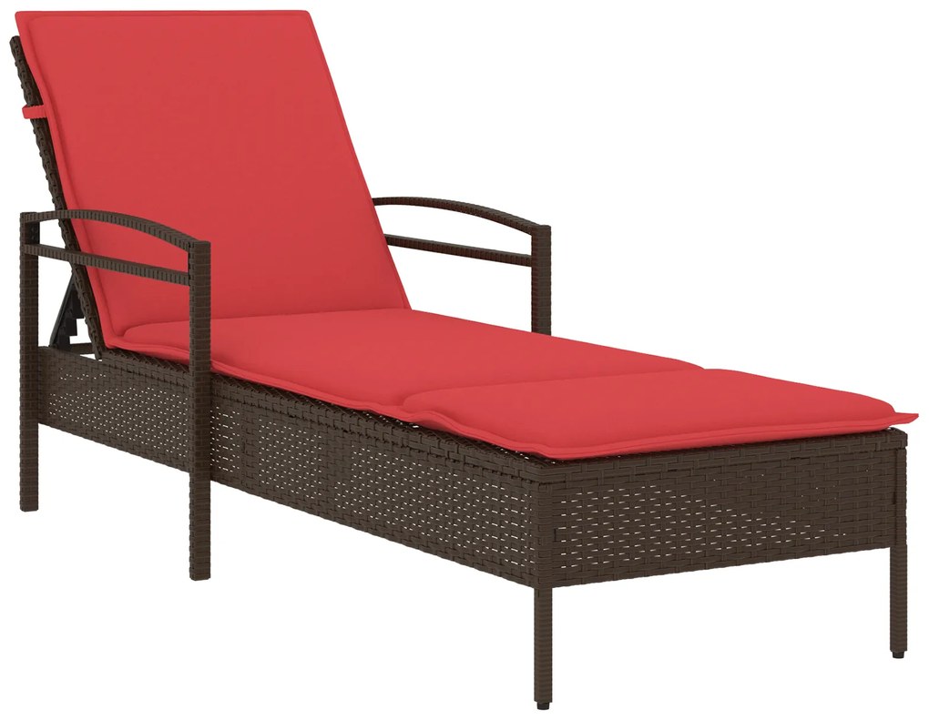 368306 vidaXL Шезлонг с възглавница, кафяв, 63x200x81 см, полиратан (само за САЩ)