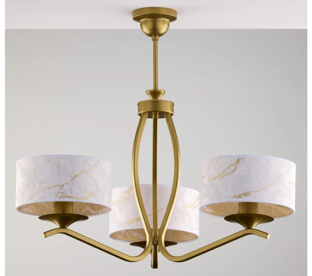 Jupiter 2109 - Полилей на штанга KASZMIR 3xE27/15W/230V бял/златист/мраморен декор