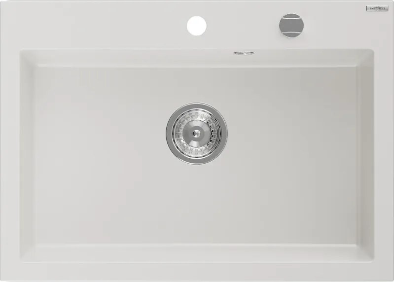 Mexen Elix кухненска мивка от гранит с 1 камера 700 x 500 mm, бяла, сифон хром - 6526701005-20