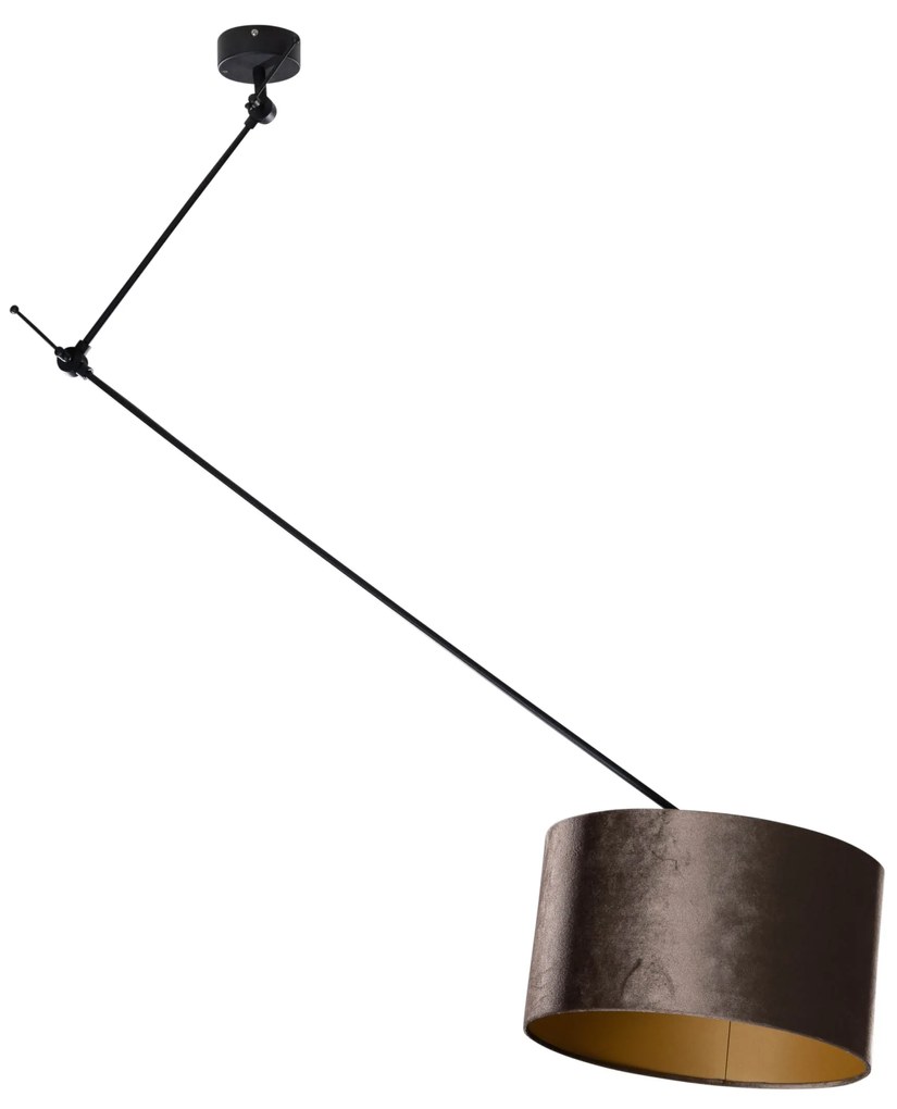 Висяща лампа черна с кадифен абажур кафяв 35 см - Blitz