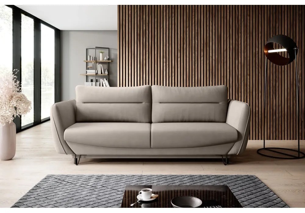 Бежов шенилов разтегателен диван с място за съхранение 236 cm Silva – ELTAP