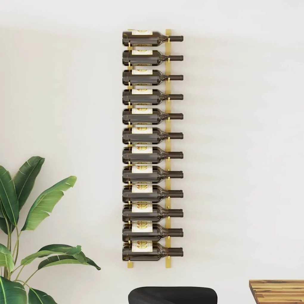 340884 vidaXL Стойка за вино за 24 бутилки, стенен монтаж, златиста, желязо