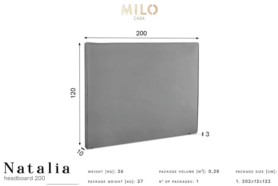 Сива табла за легло 200x120 cm Natalia – Milo Casa