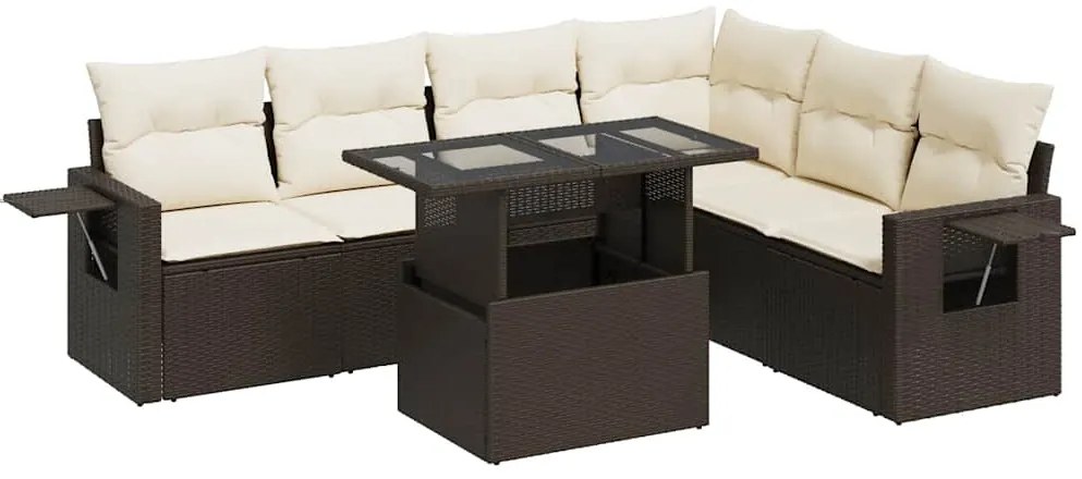 3326494 vidaXL Градински комплект с възглавници, 7 части, кафяв, полиратан
