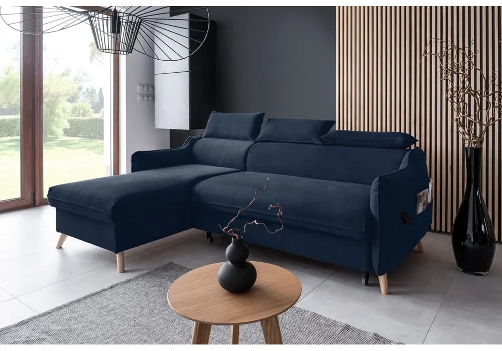 Тъмносин кадифен ъглов диван (ляв ъгъл) Sweet Harmony - Miuform