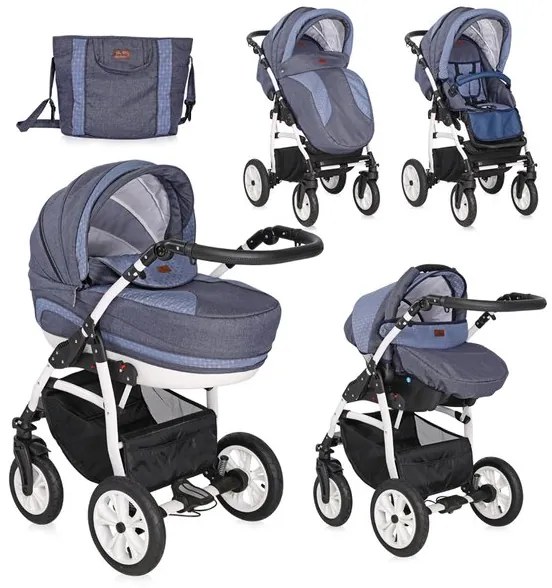 Детска комбинирана количка 3в1 KARA /въздушни гуми/ Lorelli - Light&Dark Blue