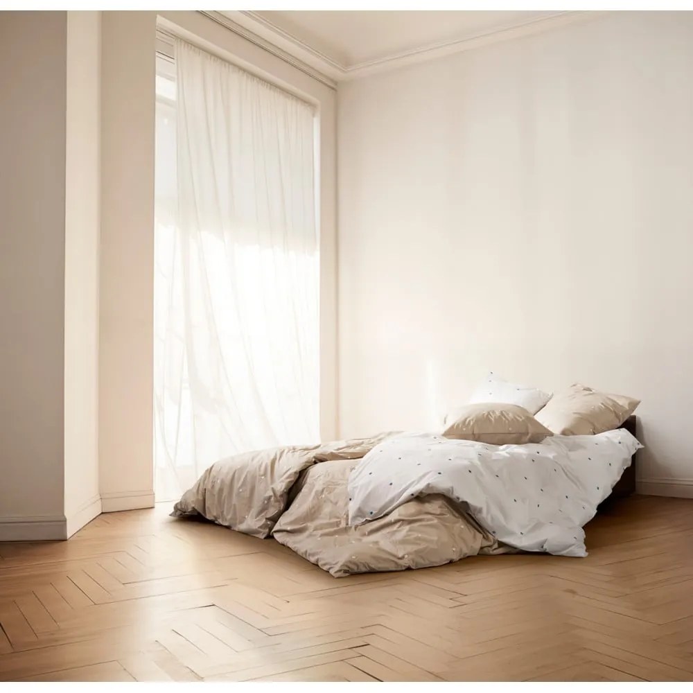 Бяло единично спално бельо от памук перкал 140x200 cm Daisy – JUNA