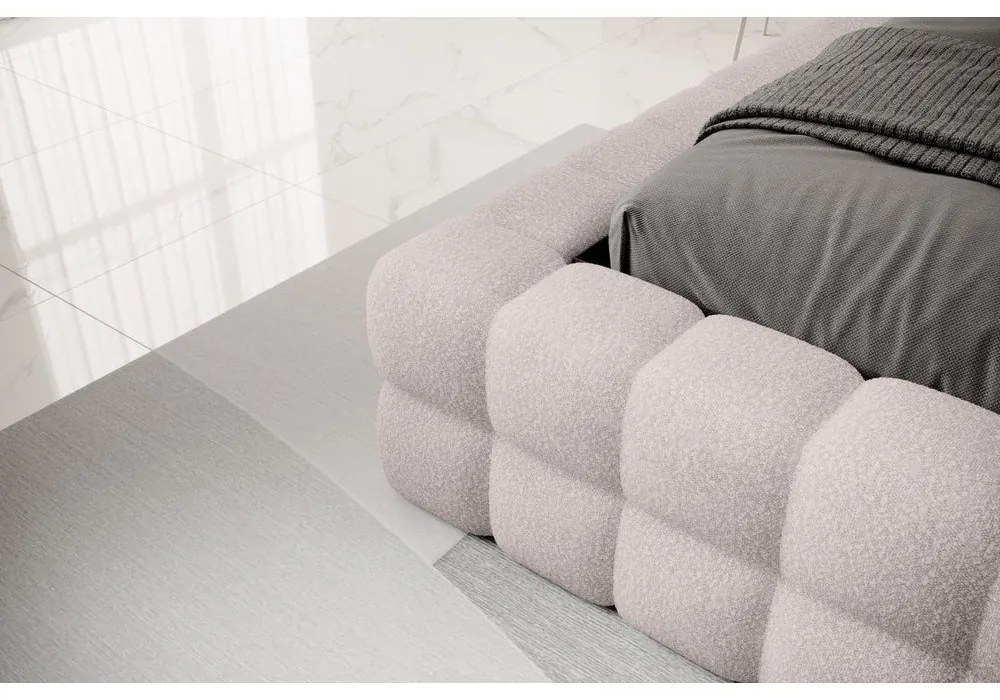 Светлорозово двойно легло 140x200 cm тапицирано с място за съхранение с включена подматрачна рамка Dizzle – ELTAP