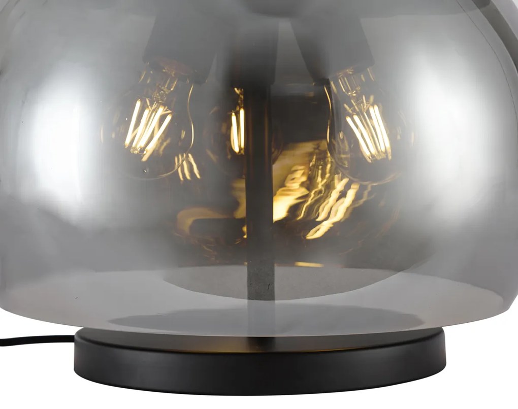 Дизайнерска настолна лампа черна с димно стъкло 3 светлини - Bino