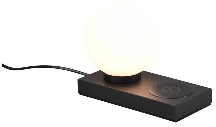 Матова черна настолна лампа с безжично зарядно устройство (височина 15 см) Chloe - Trio