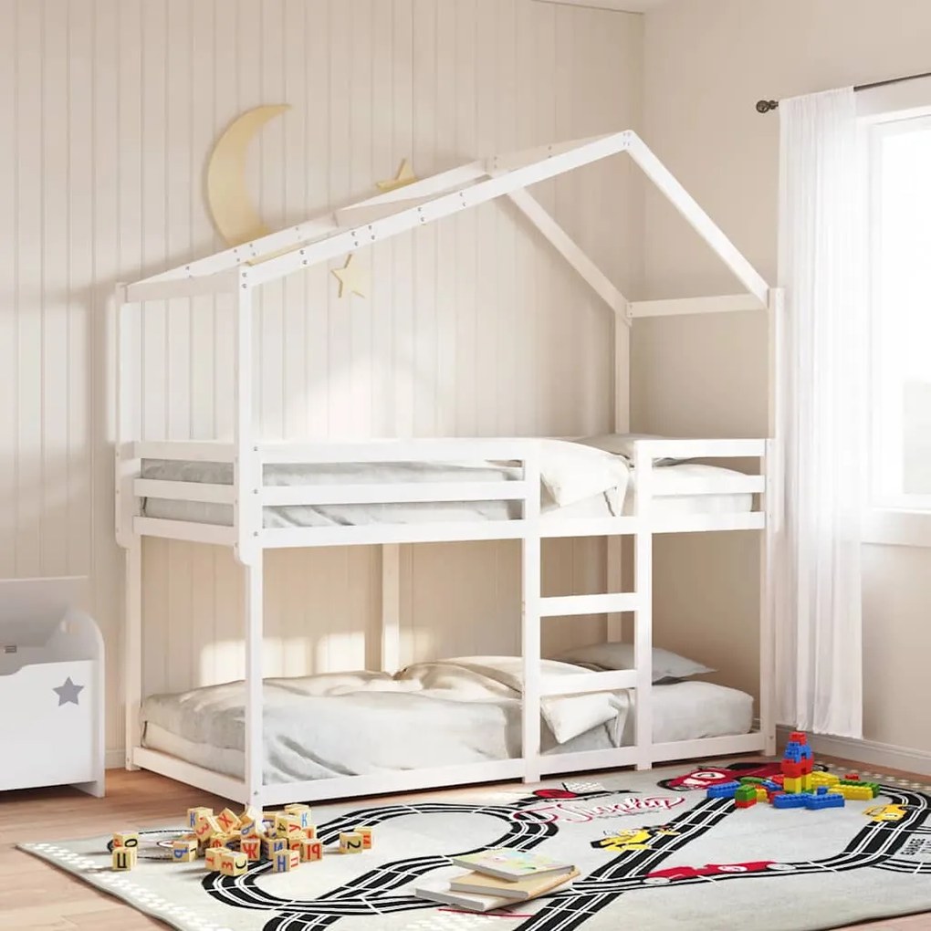 846935 vidaXL Покрив за детско легло, бял, 213x95,5x144,5 см, бор масив