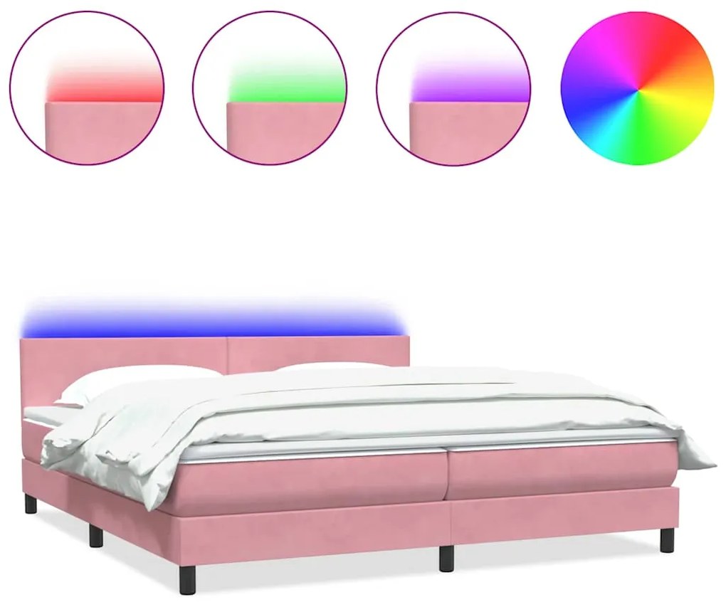 3316706 vidaXL Боксспринг легло с матрак и LED, розово, 180x210 cm, кадифе