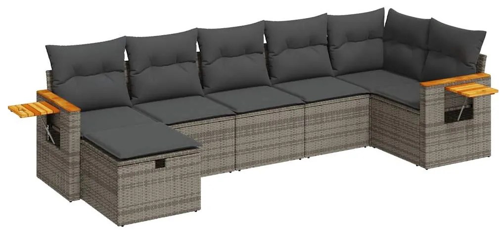 3325987 vidaXL Градински диван с възглавници, 7 части, полиратан, сив