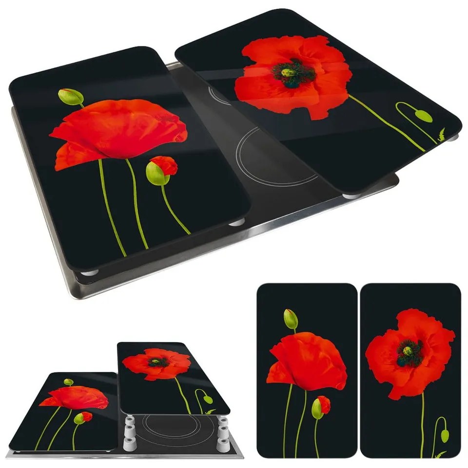 Капаци за печка в комплект от 2 броя от закалено стъкло 52x30 cm Poppy - Maximex