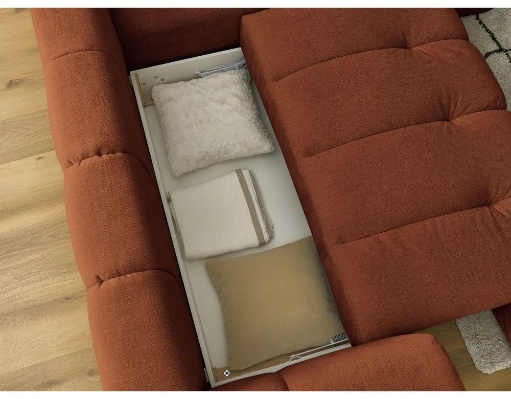 Сгъваем/с място за съхранение ъглов диван в тухлен цвят (десен ъгъл/L форма) Fuji – Bobochic Paris