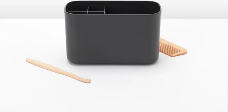 Кутия за аксесоари за баня Brabantia ReNew 1003493, Устойчива на корозия, Вътрешен разделител, Противоплъзгаща основа, Тъмносив