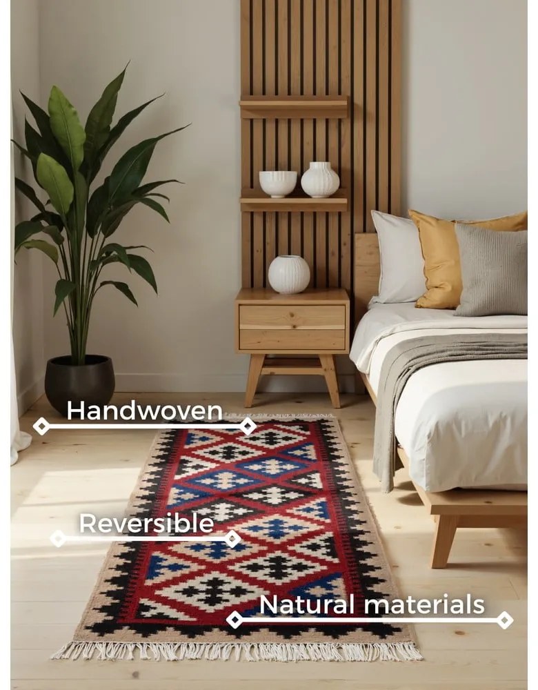 Червена двустранна ръчно изработена вълнена пътека 60x190 cm Kamal Rami – Nouristan