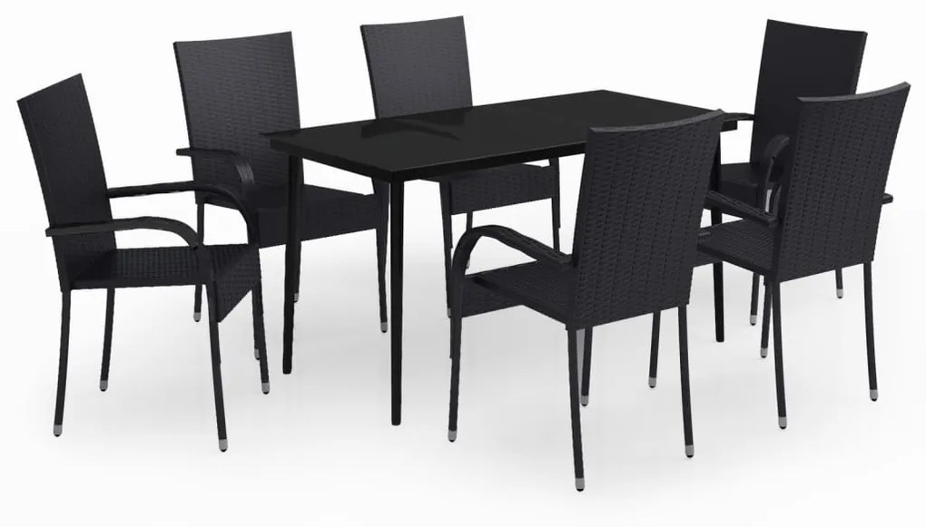 3099398 vidaXL Градински трапезен комплект, 7 части, черен