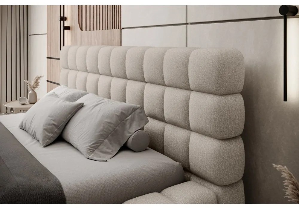 Бежово двойно легло 180x200 cm тапицирано с място за съхранение с включена подматрачна рамка Dizzle – ELTAP