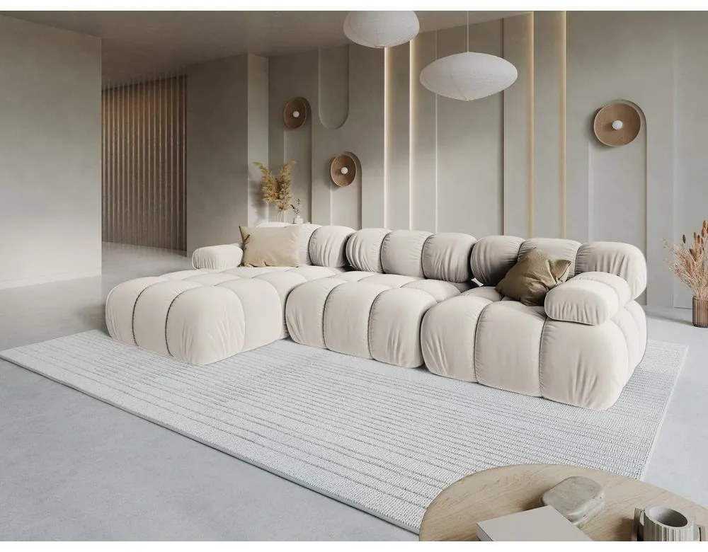 Бежов кадифен модулен ъглов диван (ляв ъгъл) Bellis – Micadoni