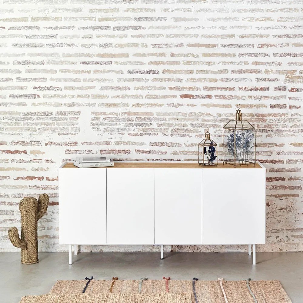 Бял/естествен нисък скрин от декор от дъб 165x78 cm Arista – Teulat