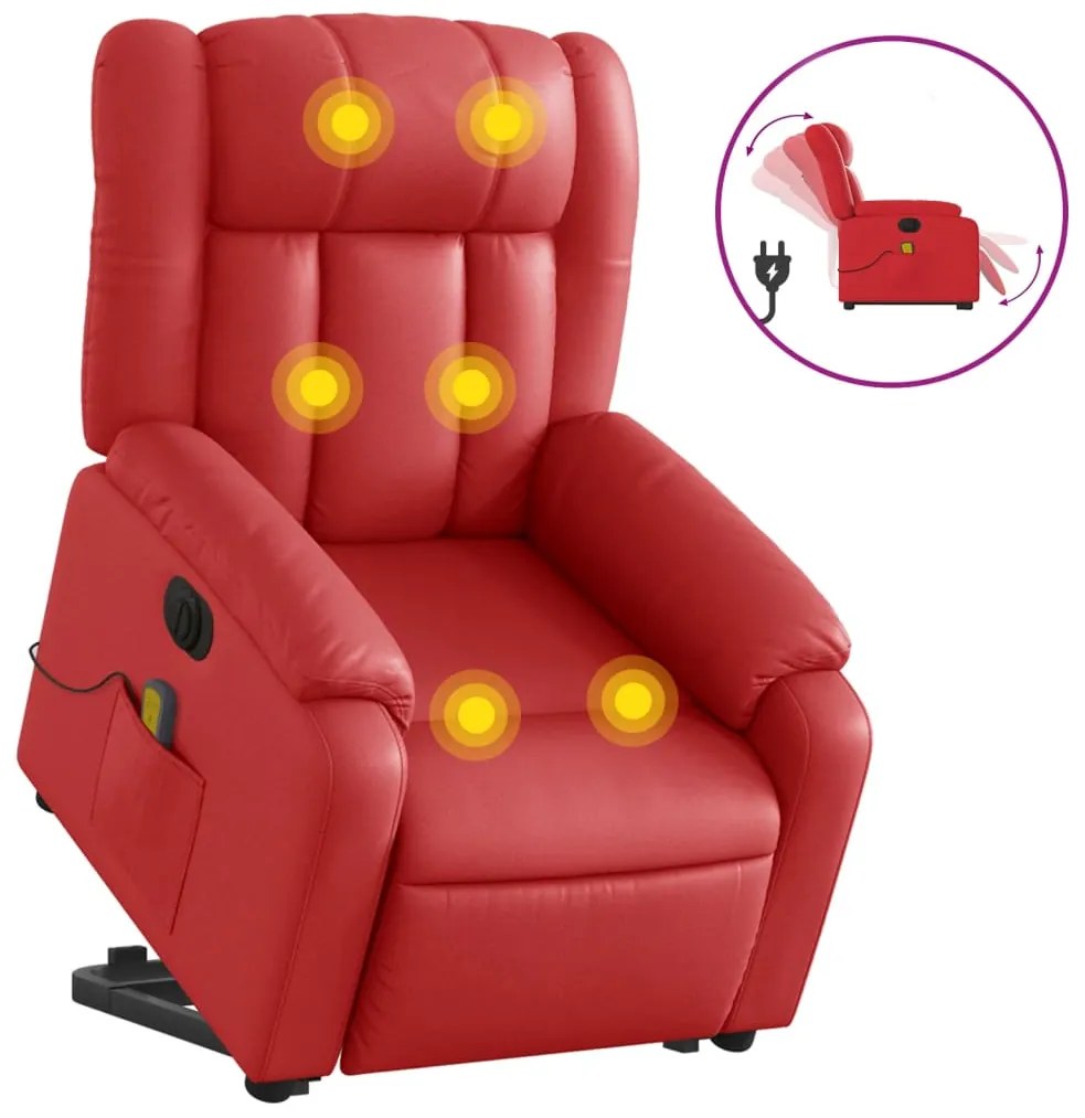 3205290 vidaXL Електрически изправящ масажен реклайнер стол, червен, еко кожа