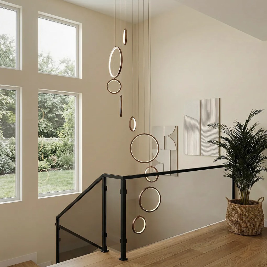 Дизайнерска висяща лампа тъмен бронз 9 лампи вкл. LED 3-степенно димиране - Vide Anella