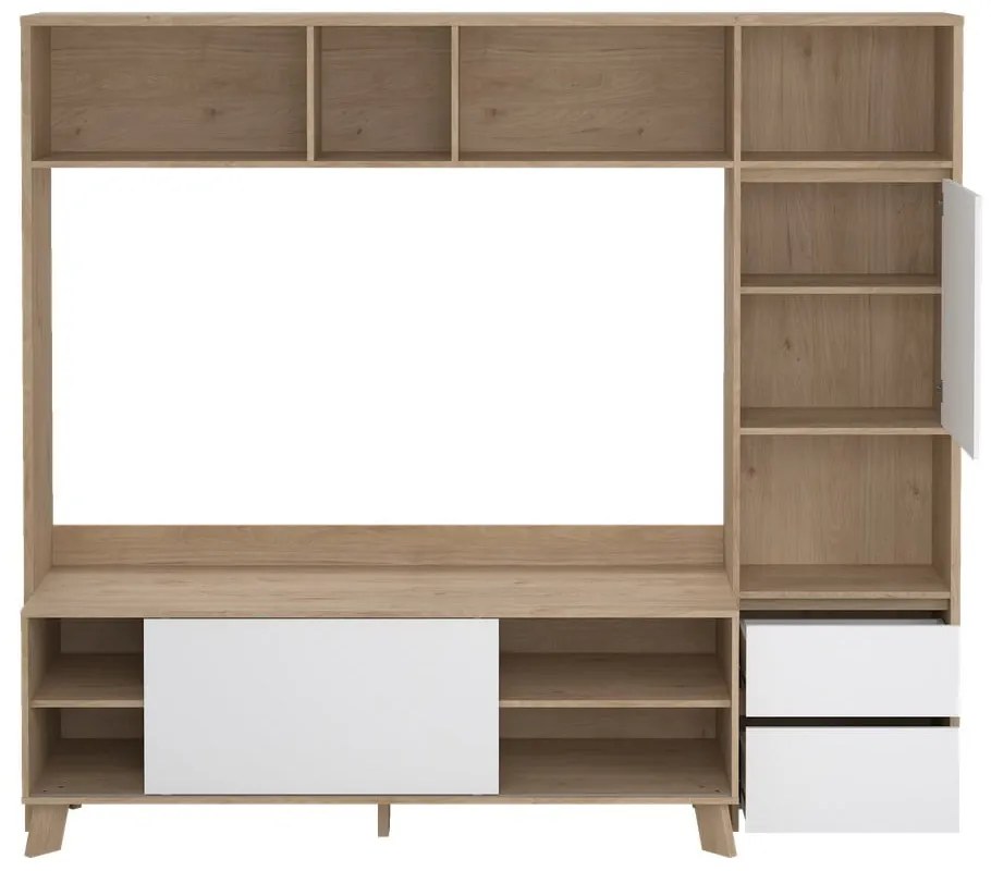 TV комплект от дъбов декор в бял и естествен цвят 209x183x48 cm Next – Tvilum