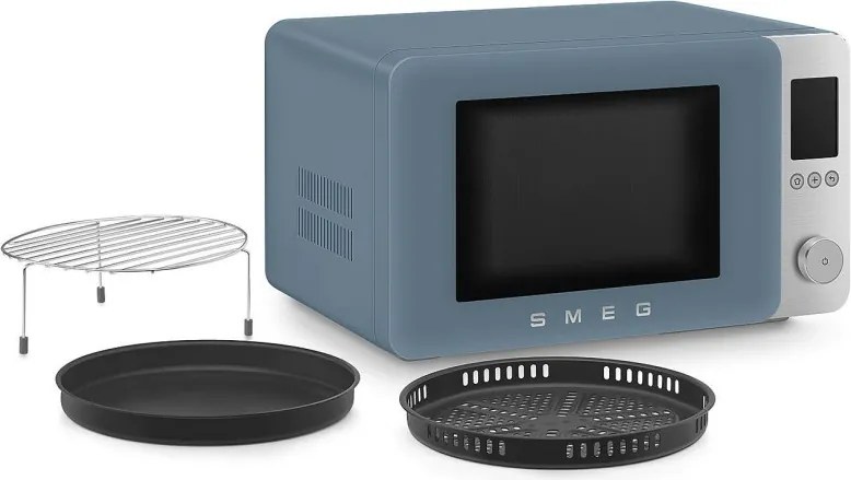 Комбинирана микровълнова фурна с горещ въздух SMEG Collezione MOC02SBMEU, 900W, 27 л, 25 програми, Плавно затваряне, Индивидуални настройки, Син