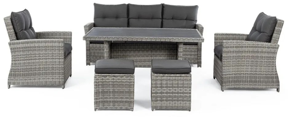 Сив градински комплект от за отдих от изкуствен ратан за 6 Ariel – Bizzotto