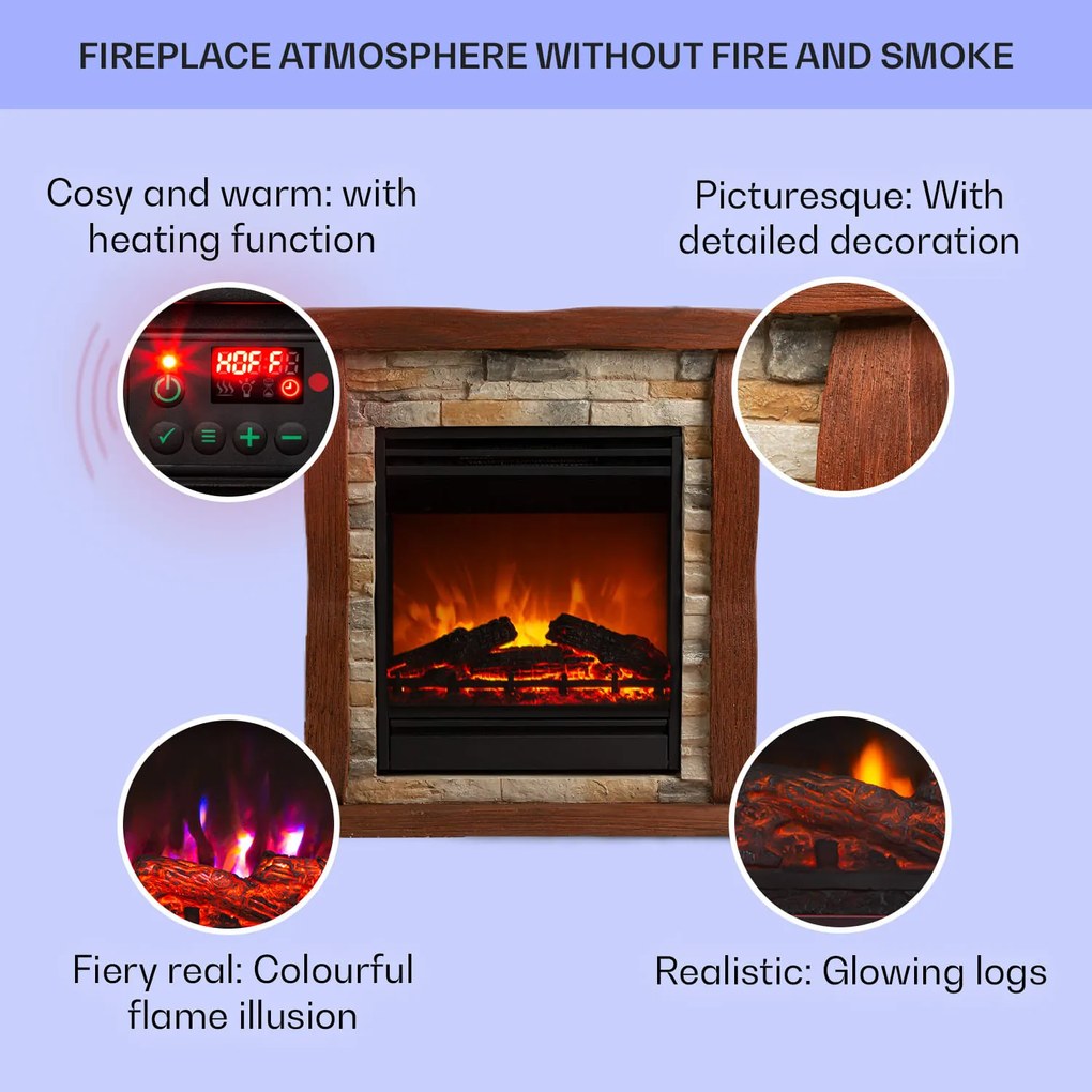 Klarstein Lienz, електрическа камина, 1800 W, външен вид камък, Polystone, дистанционно управление,