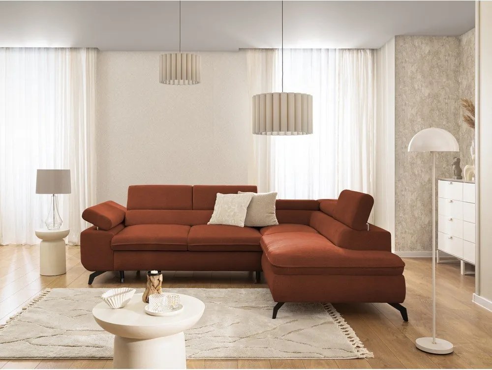 Теракотен шенилов ъглов диван (десен ъгъл L форма) Marbeya – Ropez