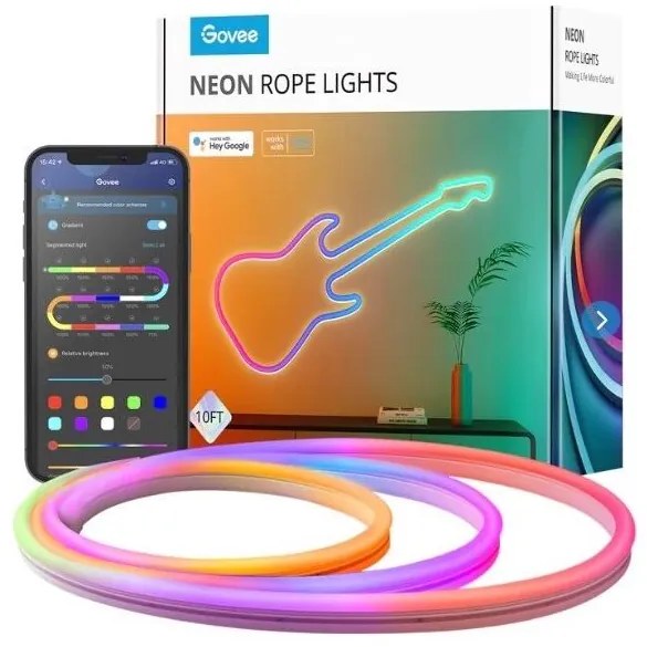 Govee - Neon SMART сгъваем LED лента - RGBIC - 3m Wi-Fi IP67