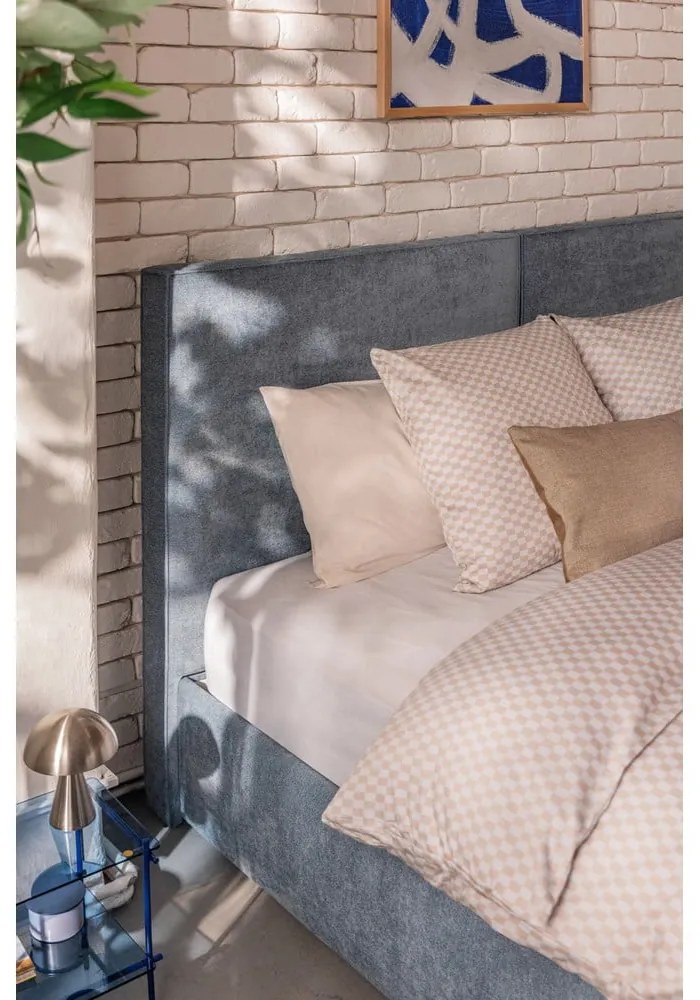 Синьо тапицирано двойно легло с място за съхранение и включена подматрачна рамка 160x200 cm Myra Bold – Bonami Selection