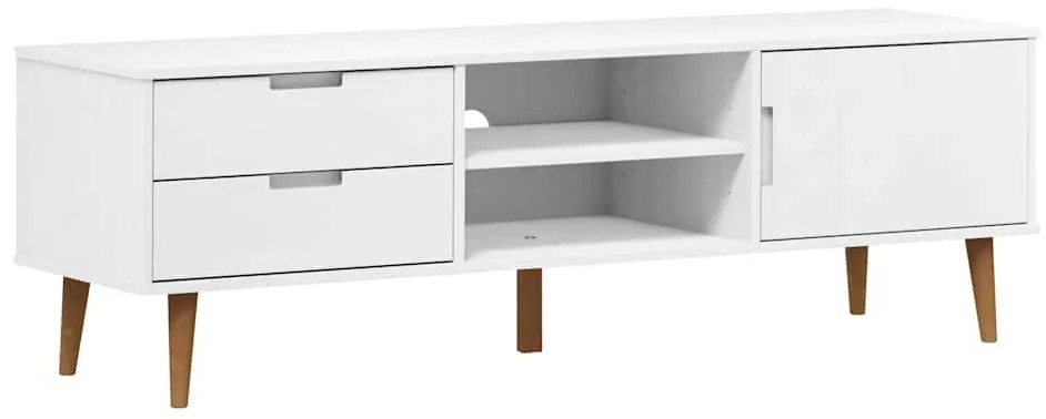 350535 vidaXL ТВ шкаф MOLDE, бял, 158x40x49 см, борово дърво масив
