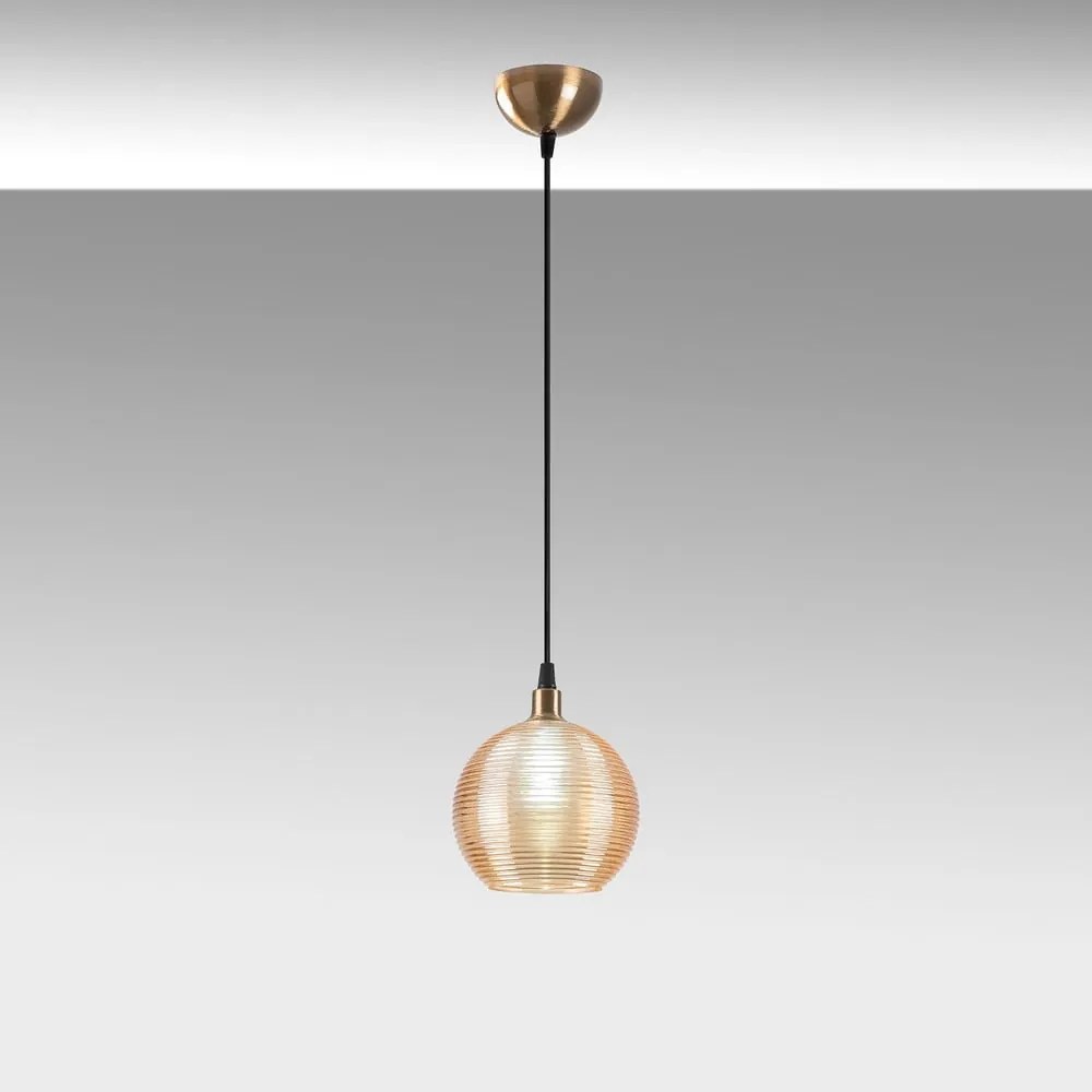 Жълта охра и златисто висящо осветително тяло със стъклен абажур ø 15 cm Muzo – Opviq lights