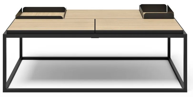 Масичка за кафе с дъбов плот в черен и естествен цвят 75x120 cm Douro - TemaHome