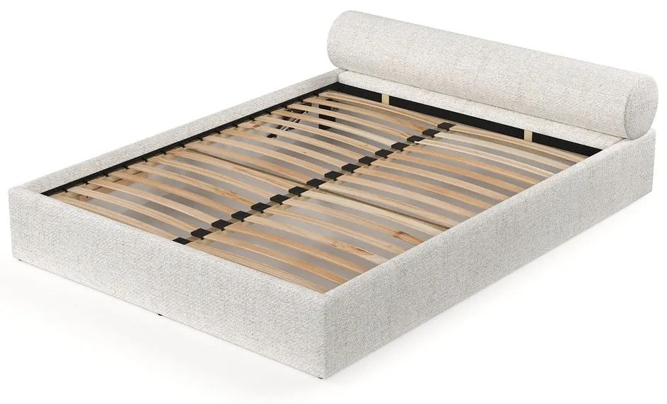 Кремаво двойно легло 200x200 cm тапицирано с място за съхранение с включена подматрачна рамка Solvo – Maison de Rêve