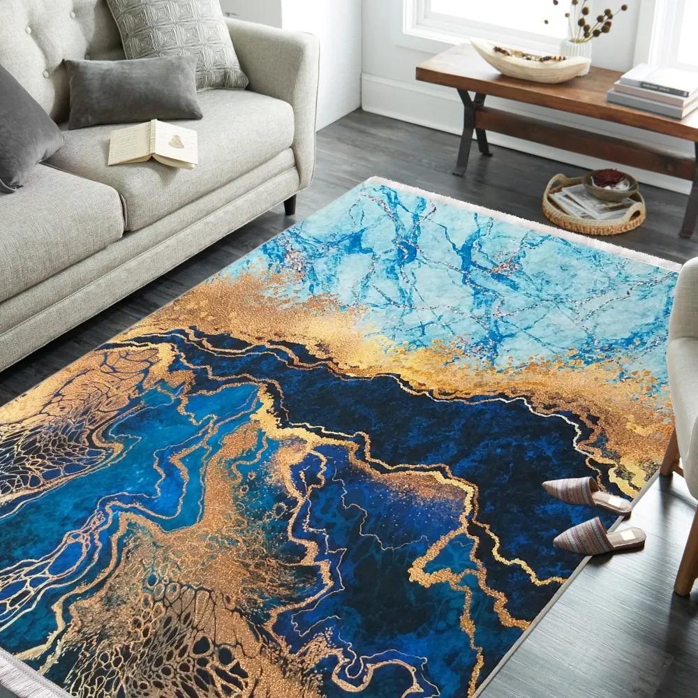 Син противоплъзгащ килим с абстрактен десен Ширина: 80 см | Дължина: 150 см
